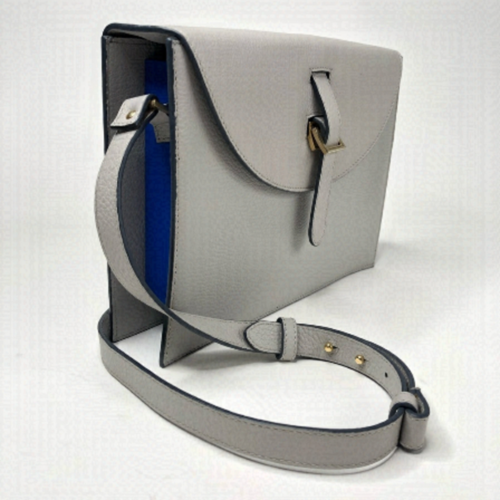 Rare Meli Melo Thela Prep Spex Pebbled Leather Light Stone Grey Shoulder Purse